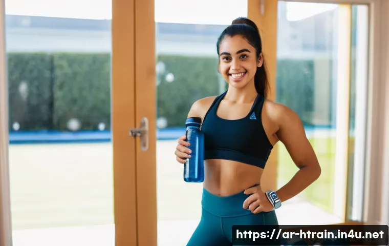 홈트 운동 30일 변화 기록 - **Prompt:** A young Arab woman in her early 20s, wearing stylish sportswear (modest athletic top and...