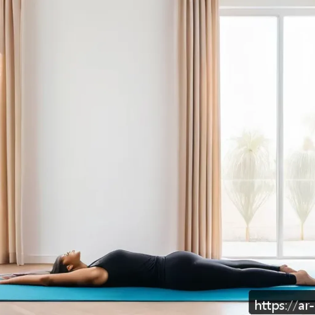 홈트 필라테스 운동 - A serene home Pilates studio designed for an Arabic-speaking woman practicing gentle Pilates exercis...